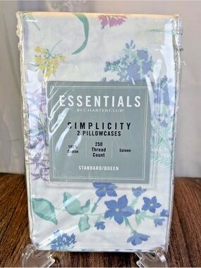 Essentials Charter Club Simplicity Floral Sateen Cotton 2 Standard Pillowcases